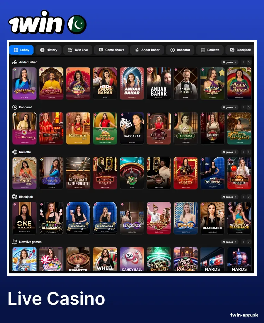 Live Casino games on the 1win website