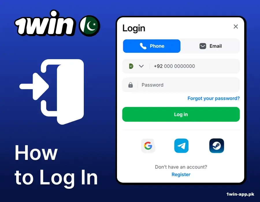 The login process on the 1win website