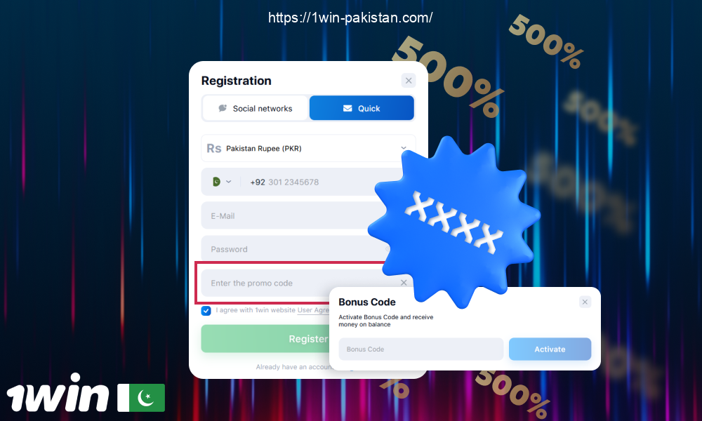 Pakistani players can activate 1win bonus code during the registration process