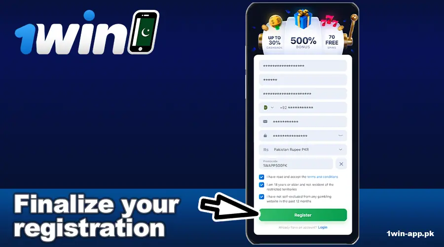 Finalize registration with 1win App Pakistan